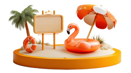 illustration of a tropical beach with a hat