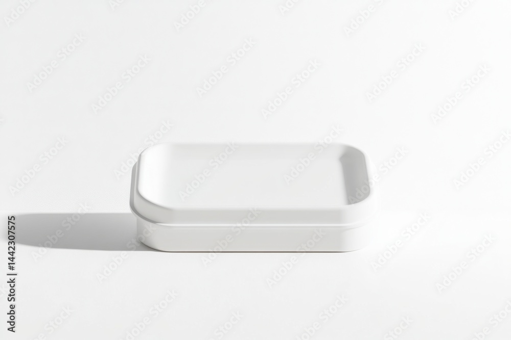 Poster A minimalist white tray with rounded corners resting on a white surface, casting a subtle shadow, showcasing simplicity and modern design.