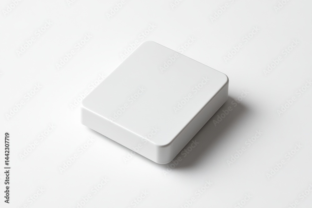 Poster Simple white box: minimalistic design featuring a plain container with rounded edges. Clean aesthetic, studio lighting. Neutral backdrop enhances form.