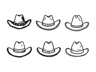 Black and white cowboy hat line art vector illustration 