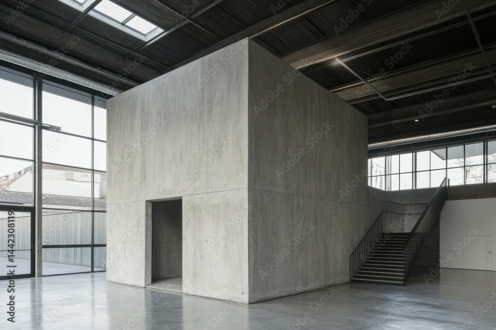 Poster minimalist concrete structure: stark, cubic, industrial space with modern architecture & clean lines