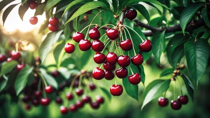 Obraz premium Ripe cherries growing in the garden