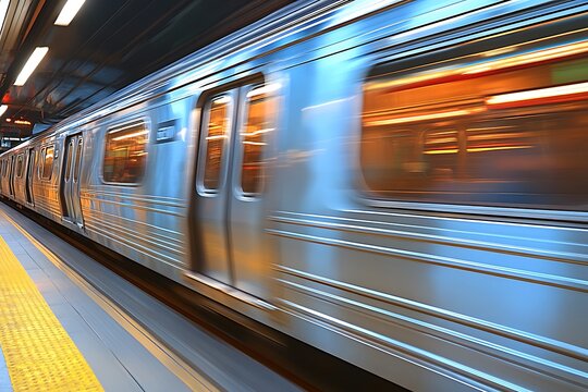 Subway train arriving at platform