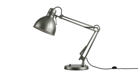 Isolated Articulated Desk Lamp with Adjustable Arm in Metallic Gray Finish
