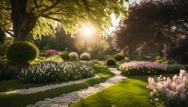 Serene Garden with Sunbeams