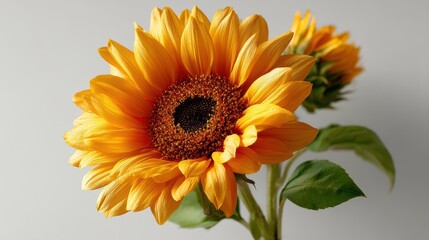 Obraz premium a bright yellow sunflower on a white isolated background, cheerful and vibrant design