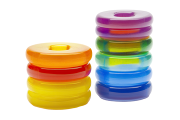 Colorful stacking rings  A set of vibrant, stacked circular rings in various colors  Playful and engaging for children