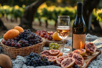 Ros? wine picnic, vineyard sunset
