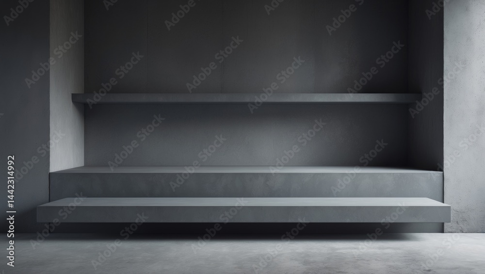 Poster cement floor and shelf set on a concrete background for design purposes.