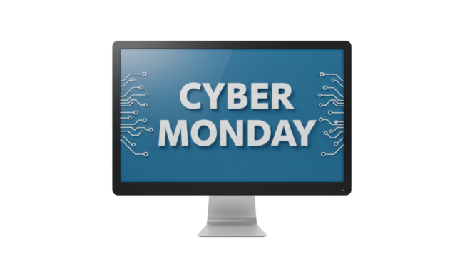 Isolated Computer Monitor Displaying Cyber Monday Text