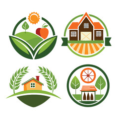 Vibrant Farm Scene with Barns, Flowers, and Produce