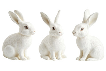 Obraz premium Three adorable white bunny figurines perfect Easter decor sitting pose textured fur detail charming