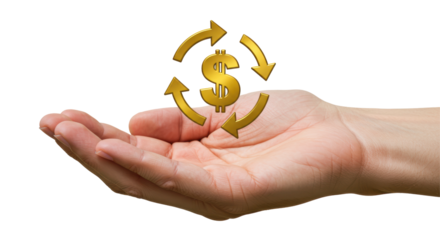 Isolated Open Hand with Revolving Golden Dollar Symbol