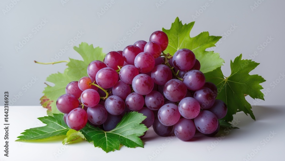 Poster collection of ripe red grapes with leaves isolated on a backdrop