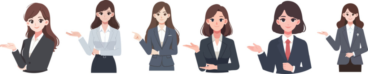 vector set of business man and business woman gesture presentation