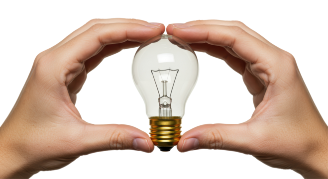 Isolated Hands Holding Light Bulb Innovation Concept