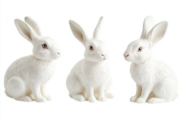 Obraz premium Three adorable white bunny figurines perfect Easter decor sitting pose textured fur detail charming