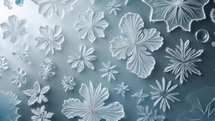 Frigid window panel embellished with elegant crystals. Macro shot, selective focus.