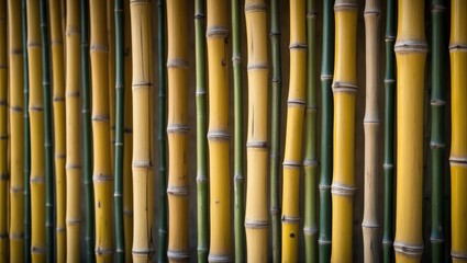 Naklejka premium Bamboo background with yellow bamboo fence texture