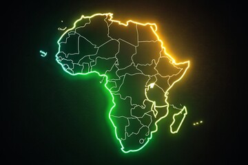 Africa Day neon Africa map outline with glowing green and yellow on black background