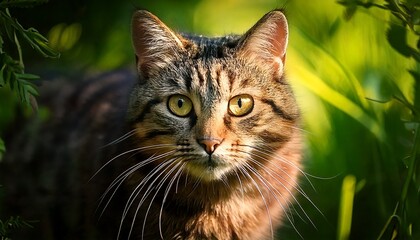 Obraz premium Tabby Cat Mid-Prowl in Sunlight