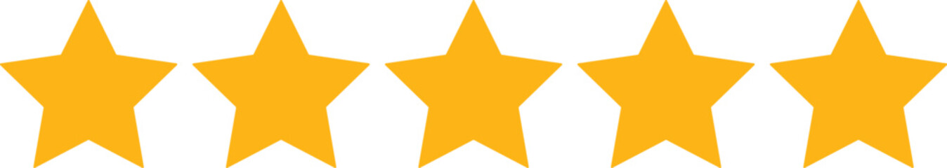 Five star rating. Product review Flat & Unique icon for apps and websites. Five stars customer product review feedback icon, 5 star rating service satisfaction good quality isolated vector yellow clor