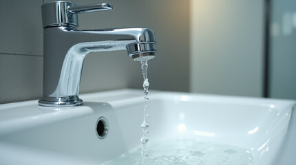 The image shows a white sink with a faucet running out of it