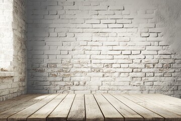 White brick wall texture provides the background in a loft with a wooden floor