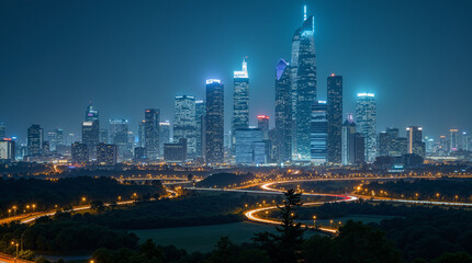 Fototapeta premium The image shows the Shanghai skyline at night