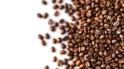 Roasted coffee beans on white background