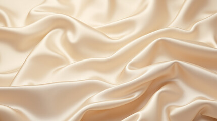 Obraz premium The image shows a close up of a beige satin fabric with folds and creases
