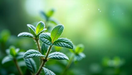 Close-up of fresh green leaves. Mint leaves.   Leaves of a medicinal herb
