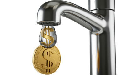 Isolated Faucet Dripping Money with Dollar Sign