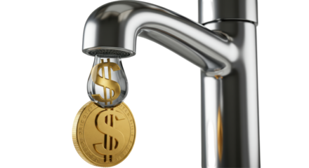 Isolated Faucet Dripping Money with Dollar Sign
