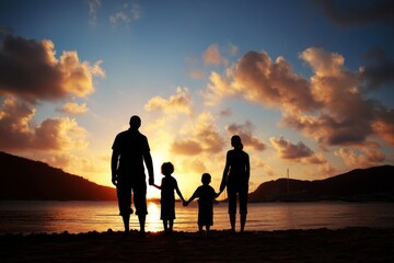 In a touching display, the silhouettes of a mother, a father, and their young son are shown holding hands, ta
