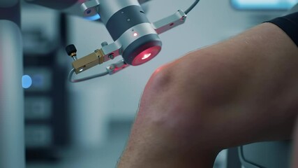 Laser therapy knee pain treatment with medical device close up human leg technology treatment healthcare physiotherapy - Powered by Adobe