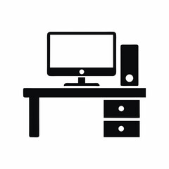 computer  desk icon vector silhouette illustration isolated on white background