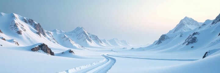 Clean, high-key snowdrift scene in Norway; minimalist landscape , abstract, illustration, icy