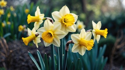 Fototapeta premium Yellow daffodil blooming in early spring