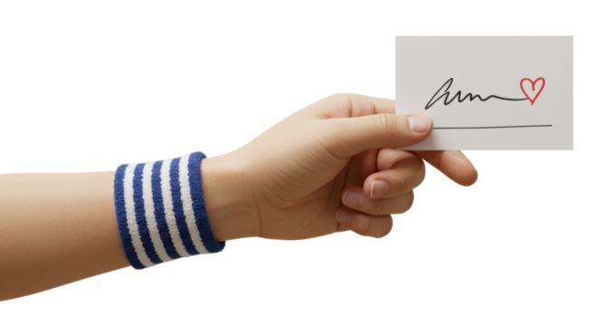 Isolated Hand Holding Card with Heartbeat Line Drawing