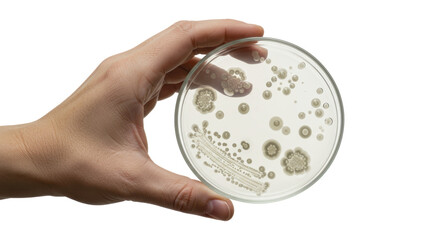 Isolated Petri Dish with Bacterial Colonies in Hand