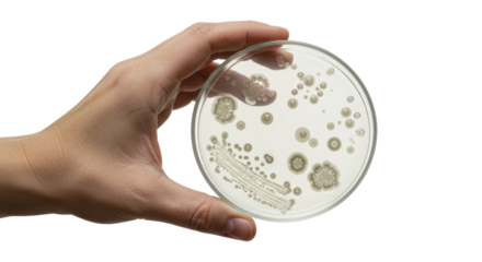 Isolated Petri Dish with Bacterial Colonies in Hand