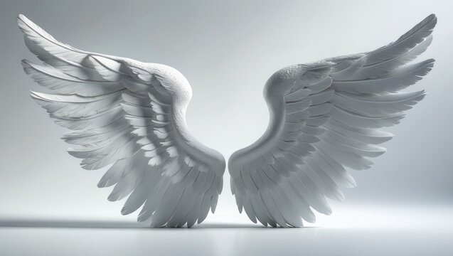 White plaster wings displayed on an isolated backdrop