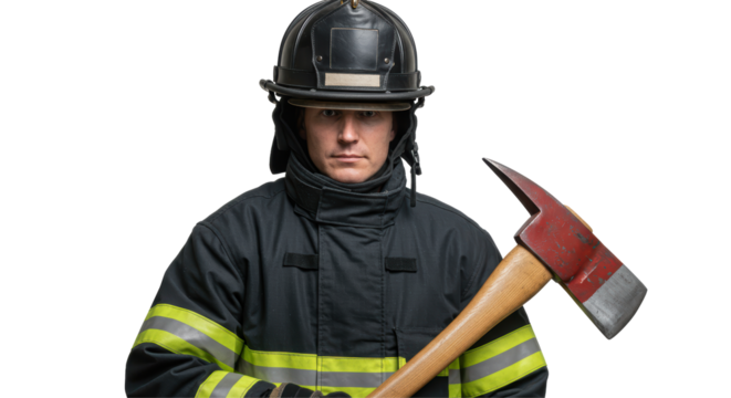 Isolated Firefighter with Axe in Full Gear