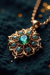 Naklejka premium Elegant pendant with intricate design, close-up view , art, sparkle, fine jewelry