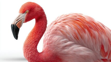 Obraz premium a close-up of a pink flamingo on a white isolated background, tropical and elegant design