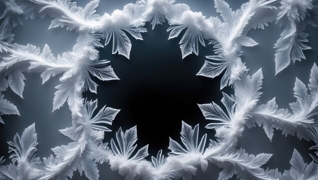 Framed window featuring decorative ice crystals as the backdrop