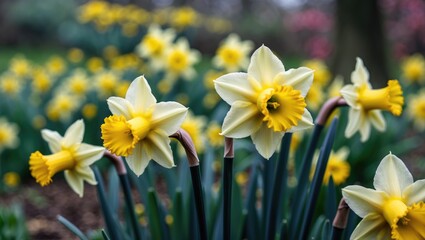Obraz premium Blooming yellow daffodil in the garden setting