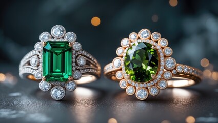 Large emerald ring embellished with diamonds