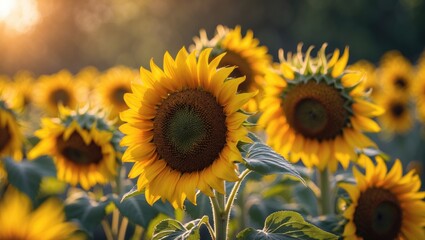 Fototapeta premium Large-sized yellow sunflowers